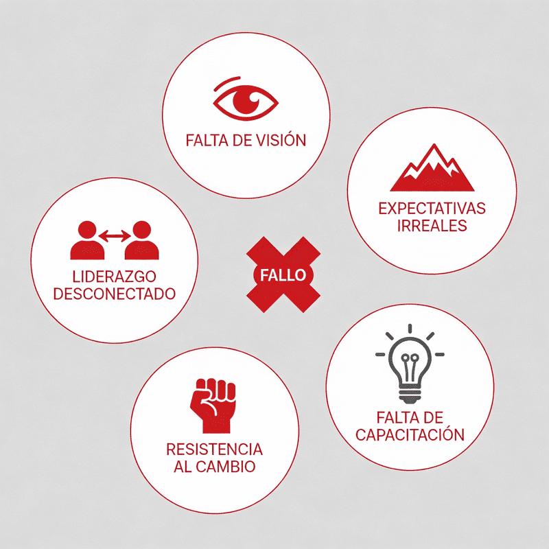 Por qué fracasan los proyectos de transformación digital: Las 5 razones principales en esquema